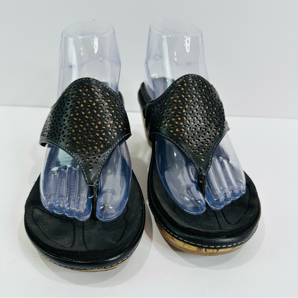 DR SCHOLLS CORK WEDGE BLACK LARGE STRAP SANDALS WOMENS SIZE 7 GREAT CONDITION - Picture 2 of 10